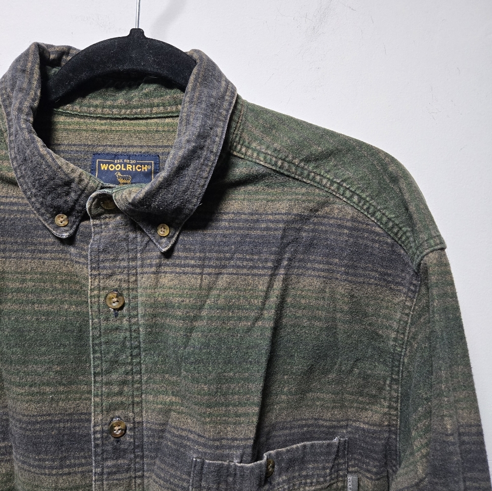 Woolrich Long Sleeve Button-up Mens Shirt Size XXL Green Purple Stripes